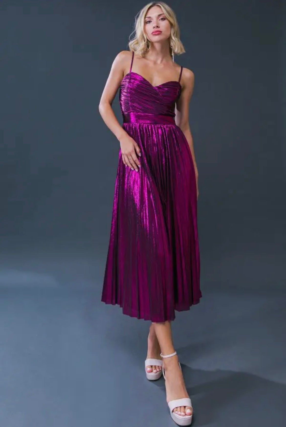Reese Metallic Pleated Party Dress