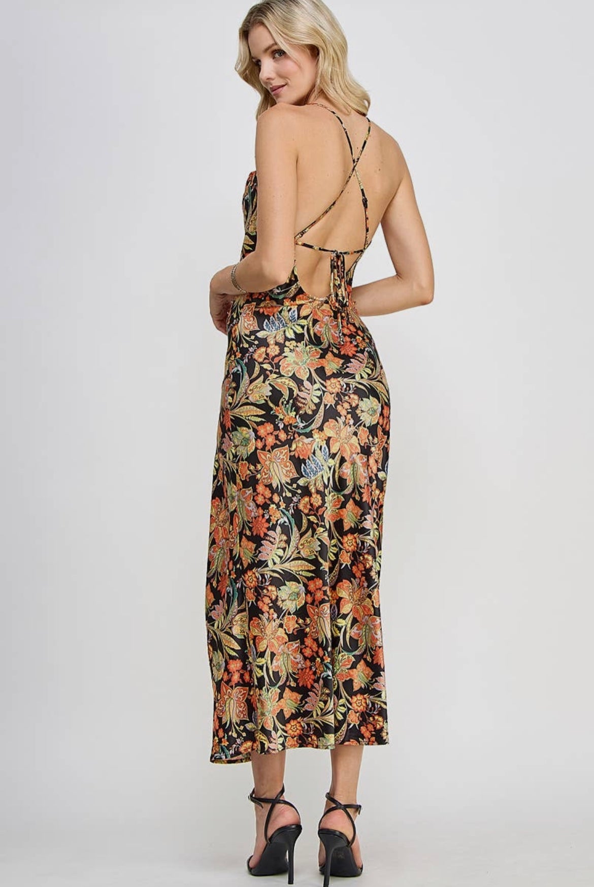 Tapestry Cowl Neck Slip Dress