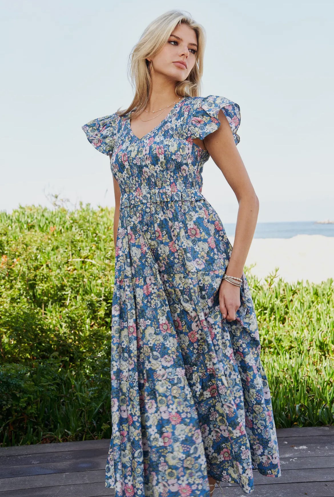 willa midi dress Willa Plus Smocked Flutter Sleeve Midi Dress