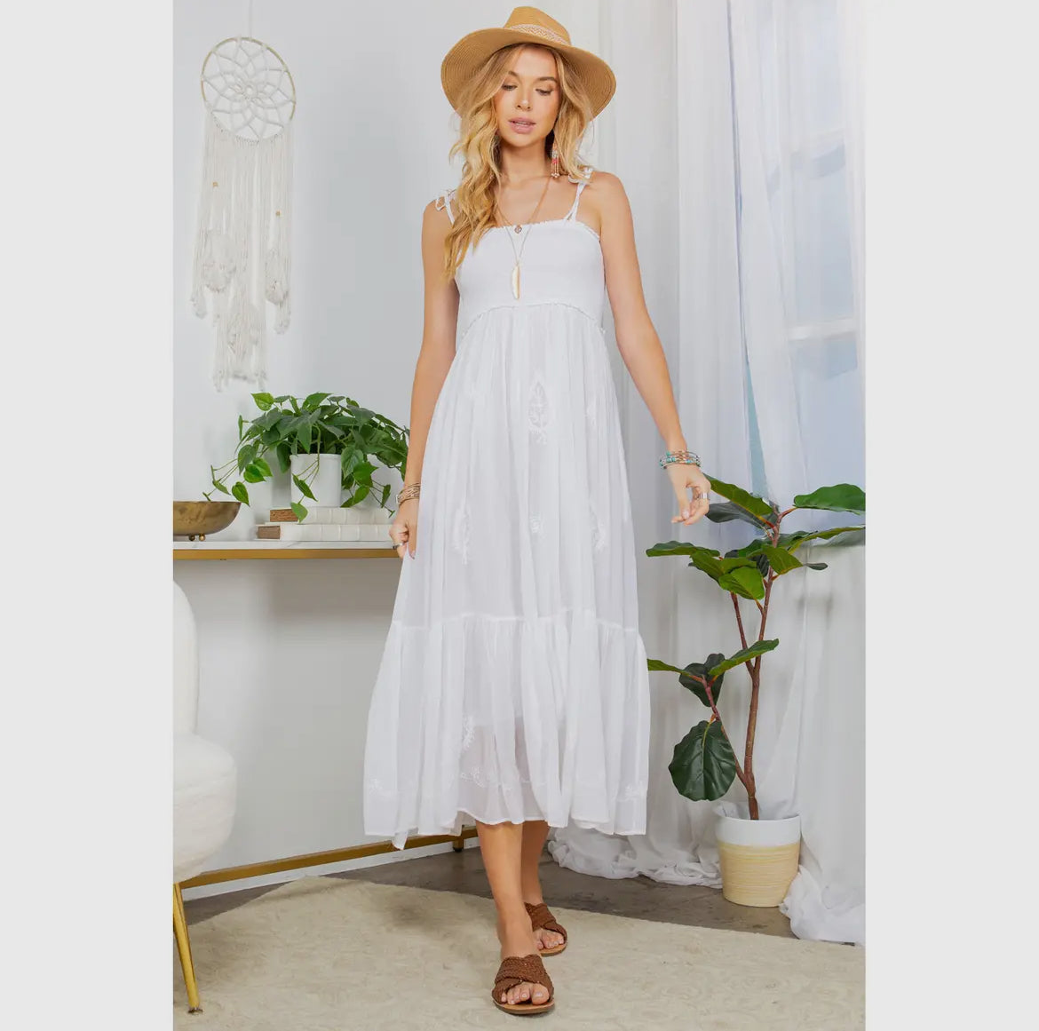 Waterlily Bohemian Tie Strap Midi Dress