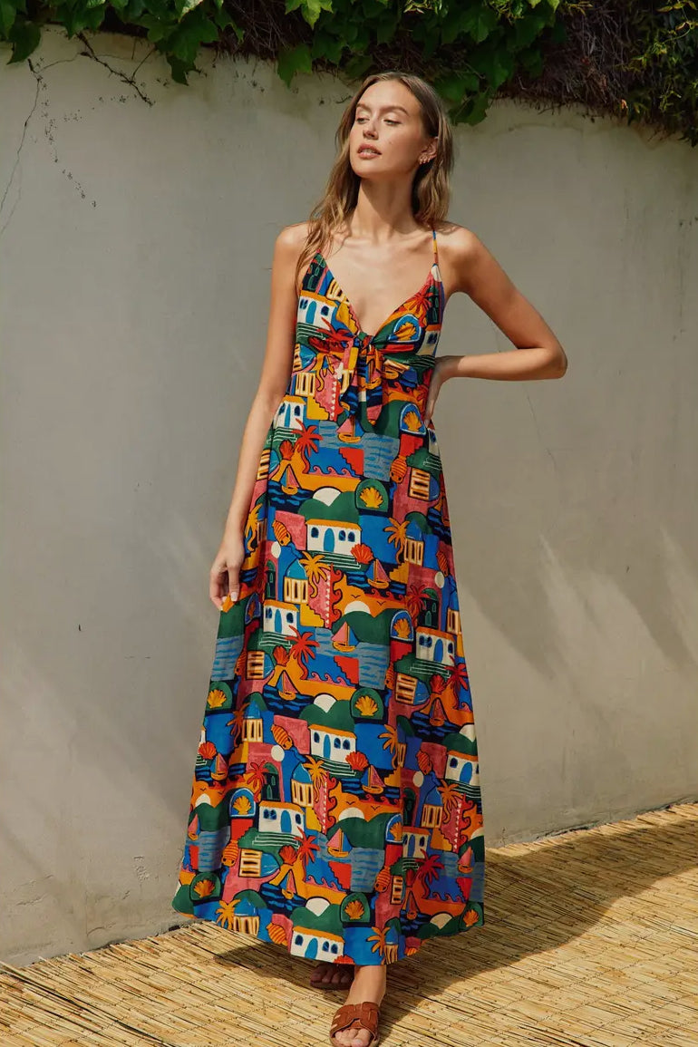 front open midi dress Aveiro Tie Front Midi Dress