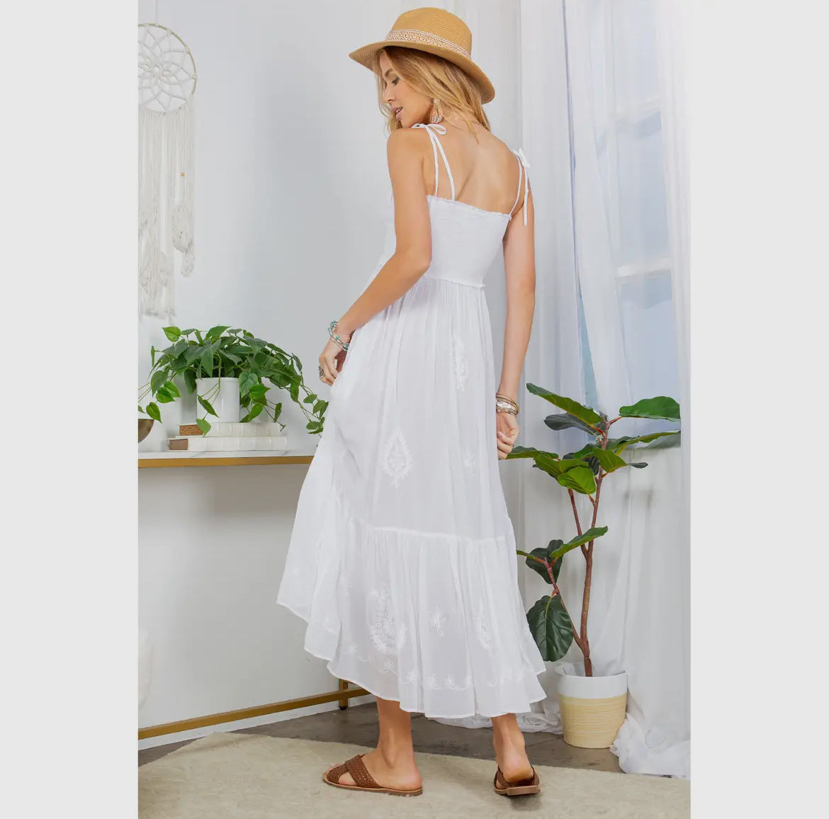 Waterlily Bohemian Tie Strap Midi Dress