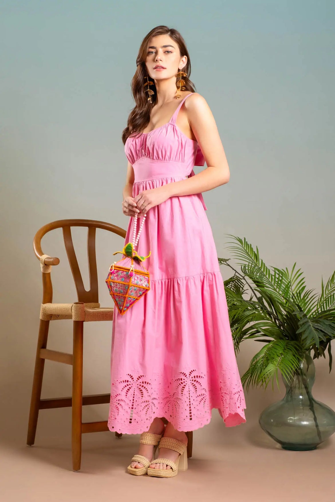 strapless open back dress Light Pink Floral Halter Tie Open Back Midi Dress – PinkBlush main image 1