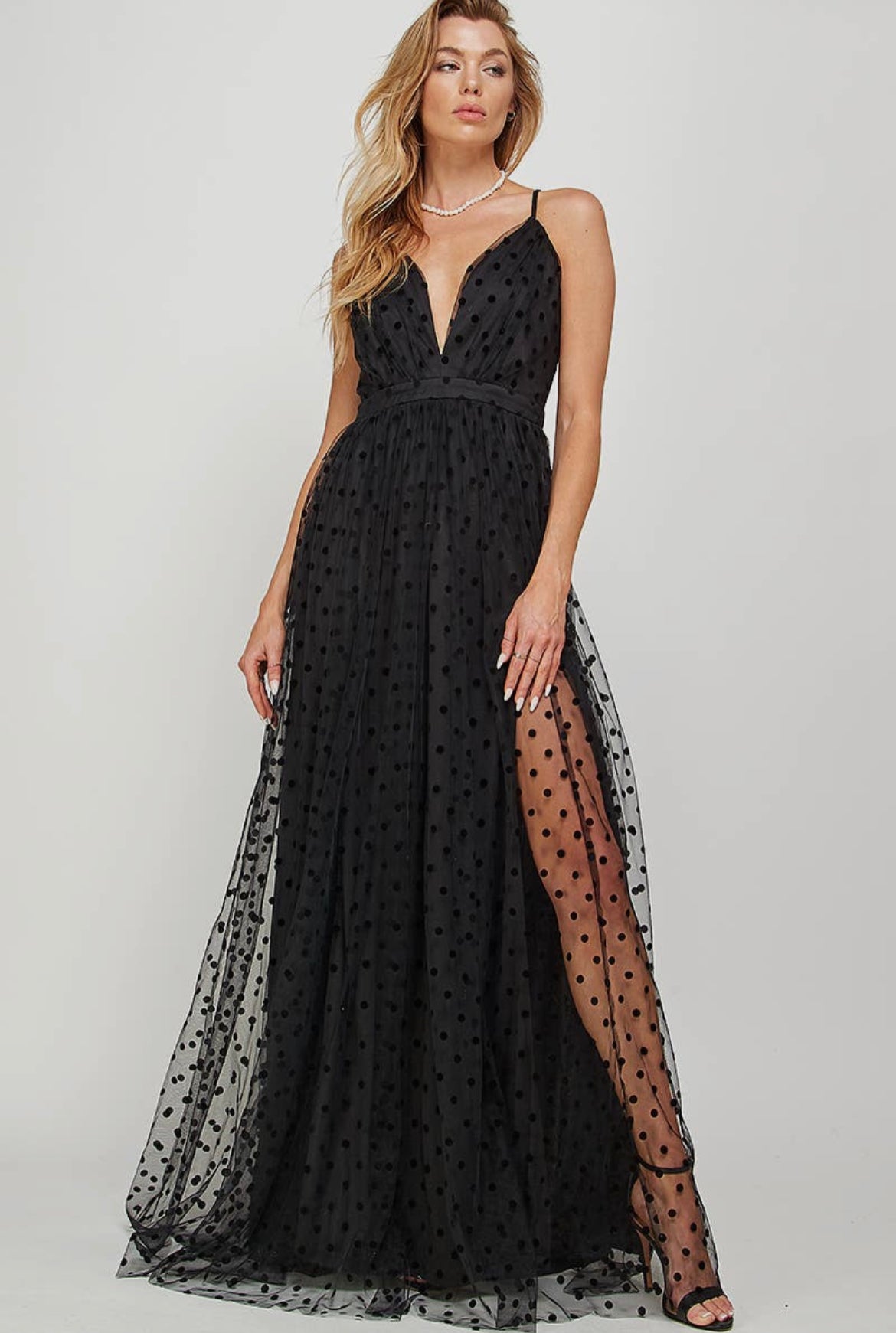 chinese dress ladies Polka Dot Sheer Midi Dress