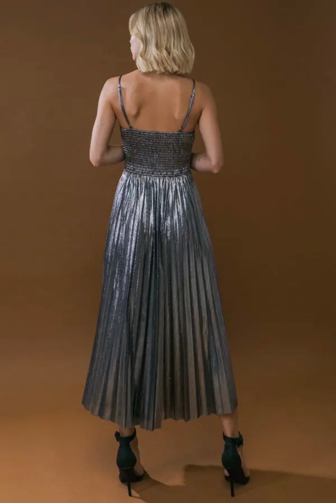 Reese Metallic Pleated Party Dress