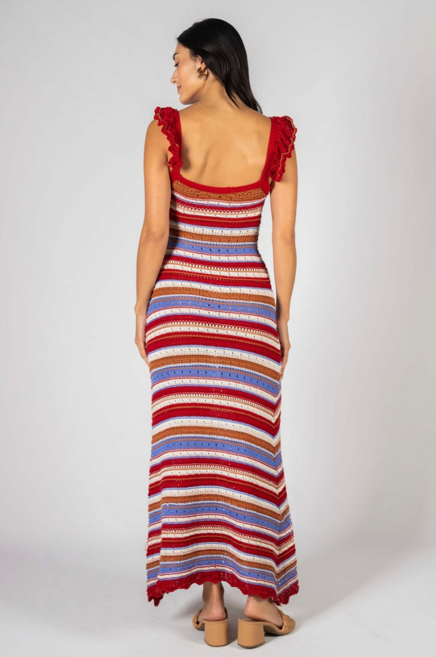 Fallon Crocheted Midi Dress With Ruffle Sleeves