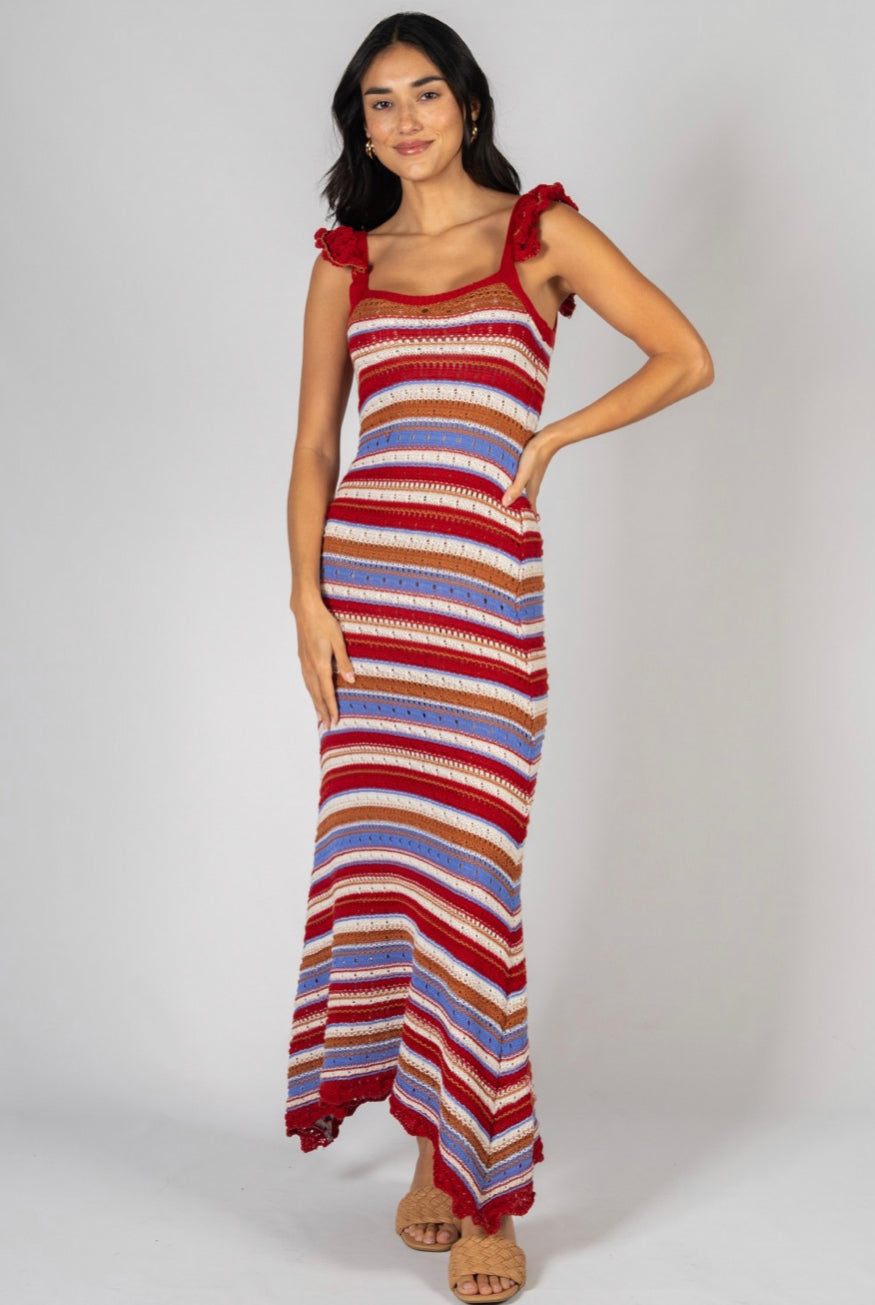 Fallon Crocheted Midi Dress With Ruffle Sleeves