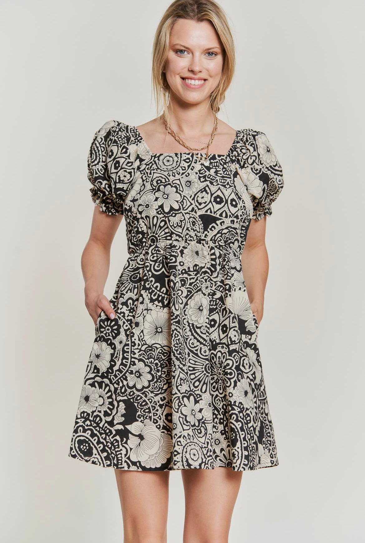knee length dresses for ladies Andie Plus Puff Sleeve Mini Dress
