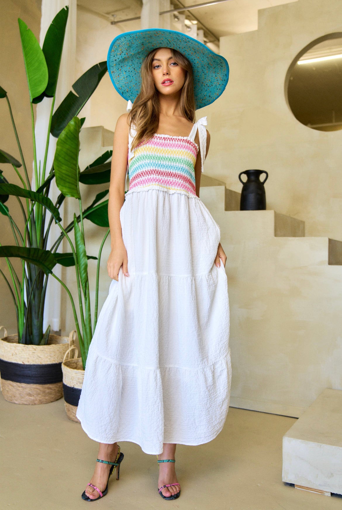 knee length dresses for ladies Long-Sleeve Midi Dress: Rainbow Stripes – Love Spell main image 0