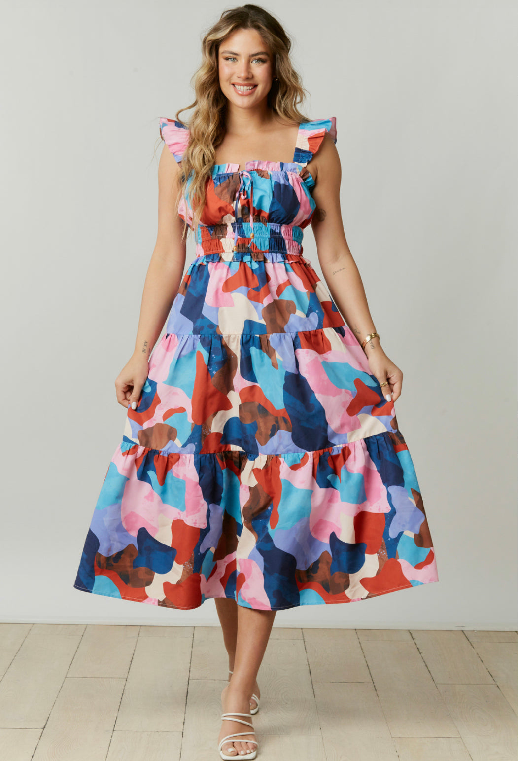 Arielle - Colorful One-Shoulder Geometric Midi Dress