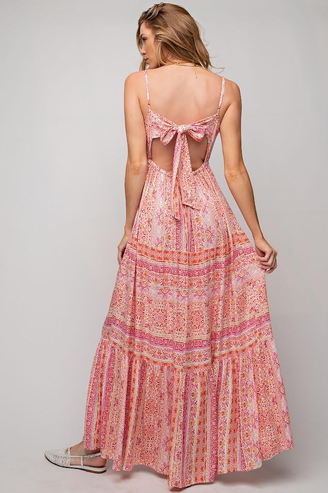Jardin Floral Print Maxi Dress with Tie Back