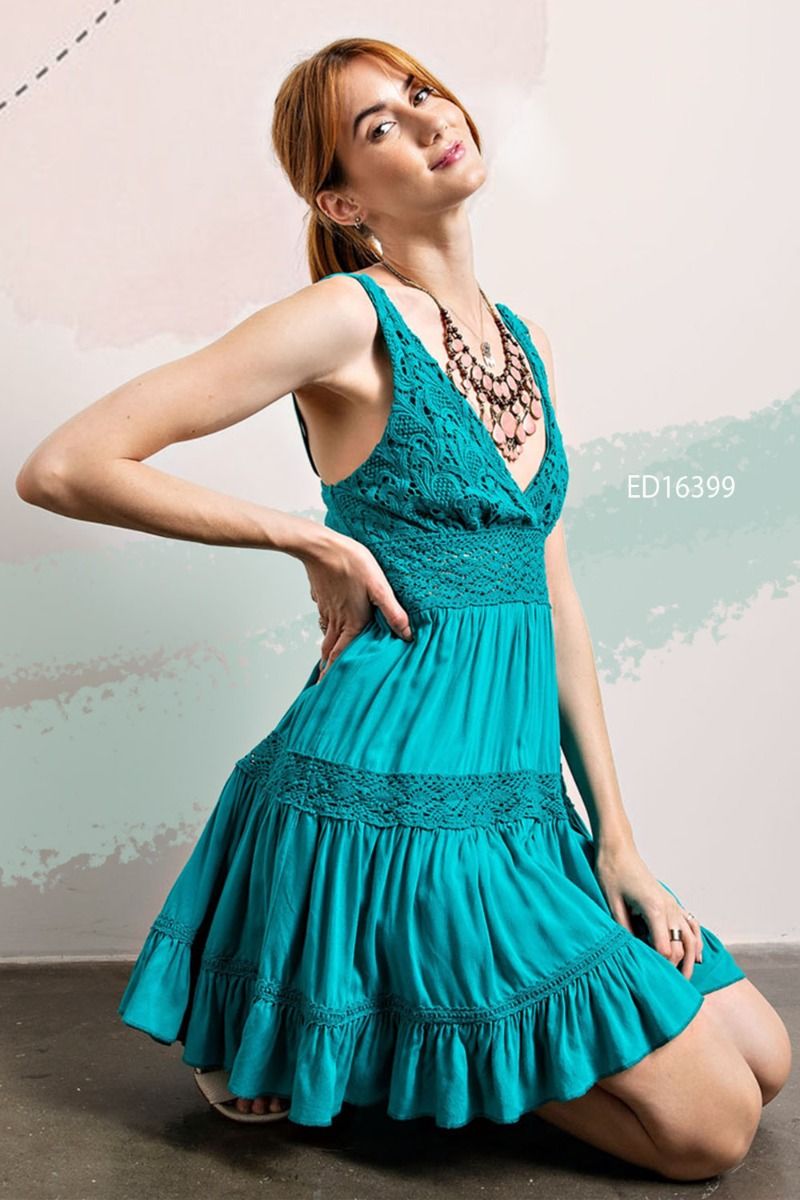 Sarina Crochet Tiered Mini Dress