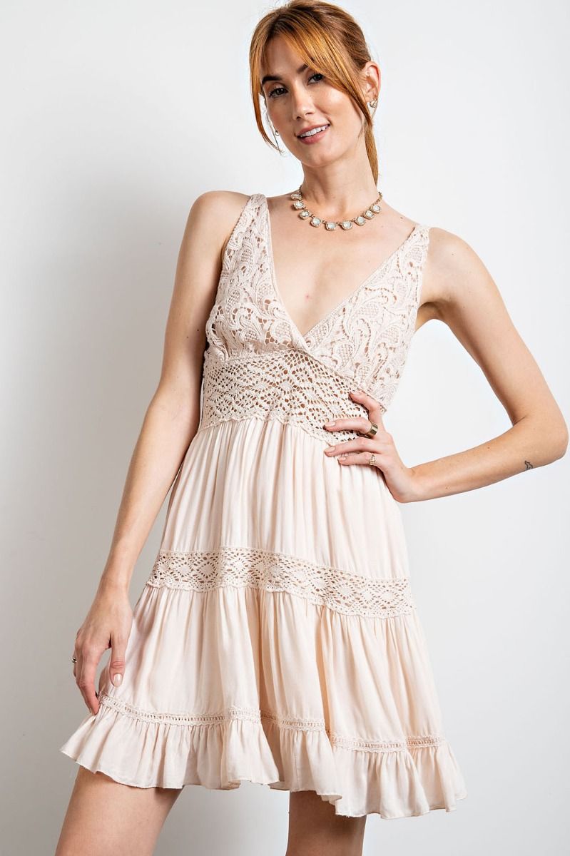 Sarina Crochet Tiered Mini Dress