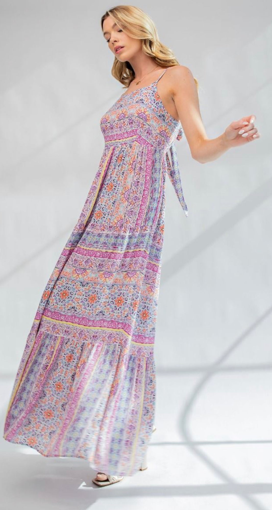 Jardin Floral Print Maxi Dress with Tie Back