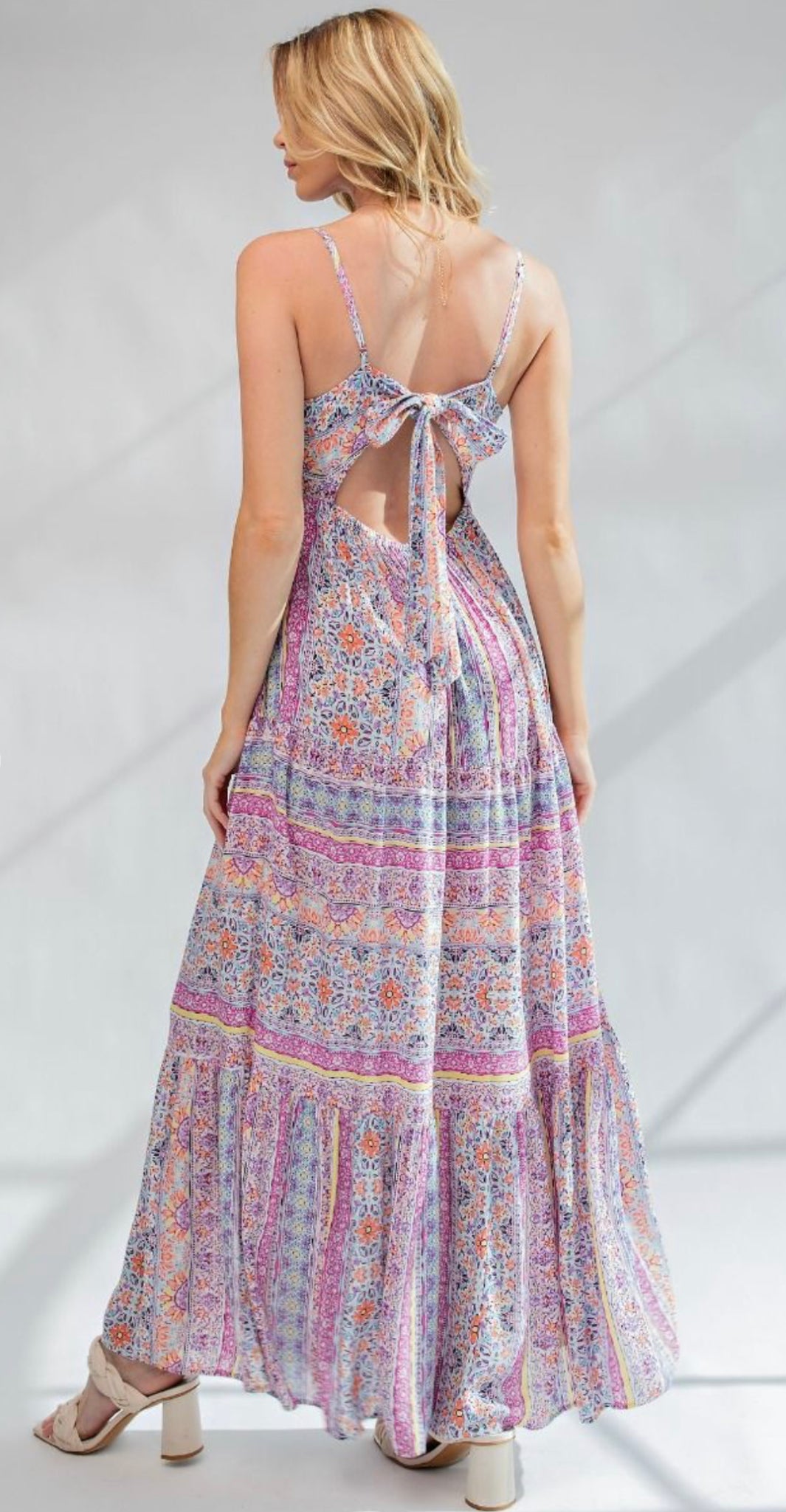Jardin Floral Print Maxi Dress with Tie Back