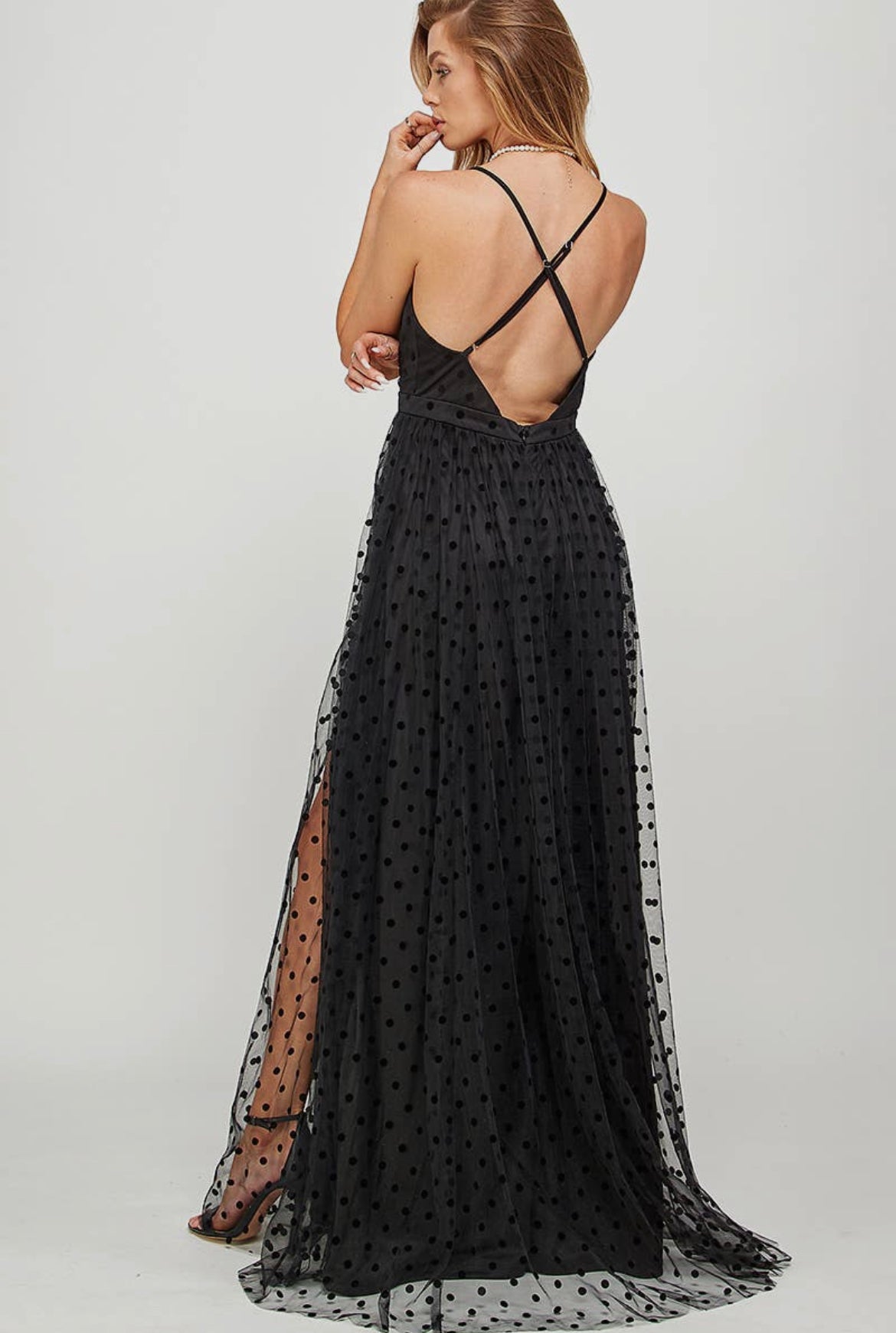 Preston Maxi Dress With Sheer Polka Dot Overlay