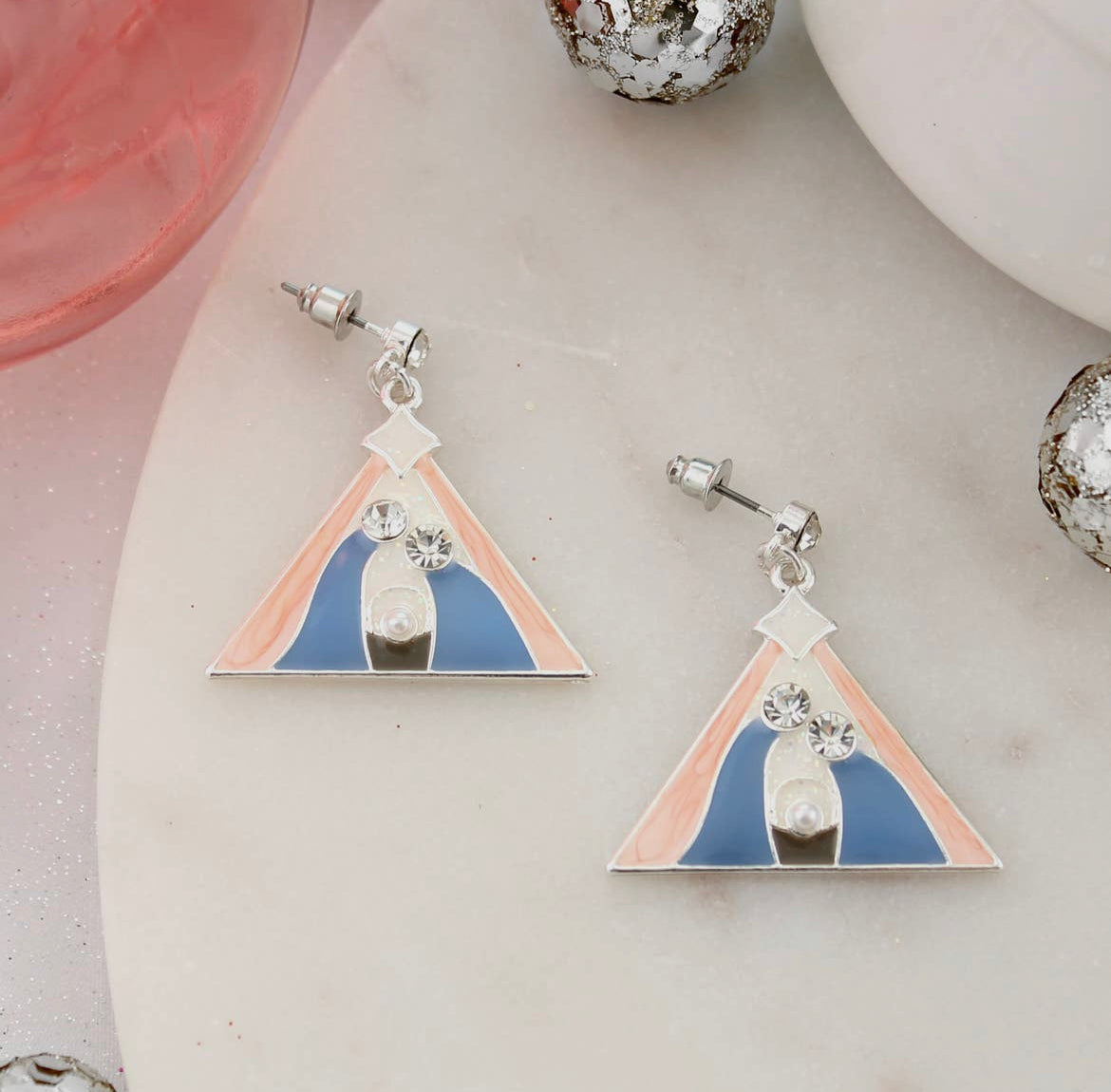 Art Deco Nativity Enamel Earrings