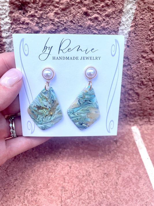 Oceana Green & Gold Swirl Drop Earrings