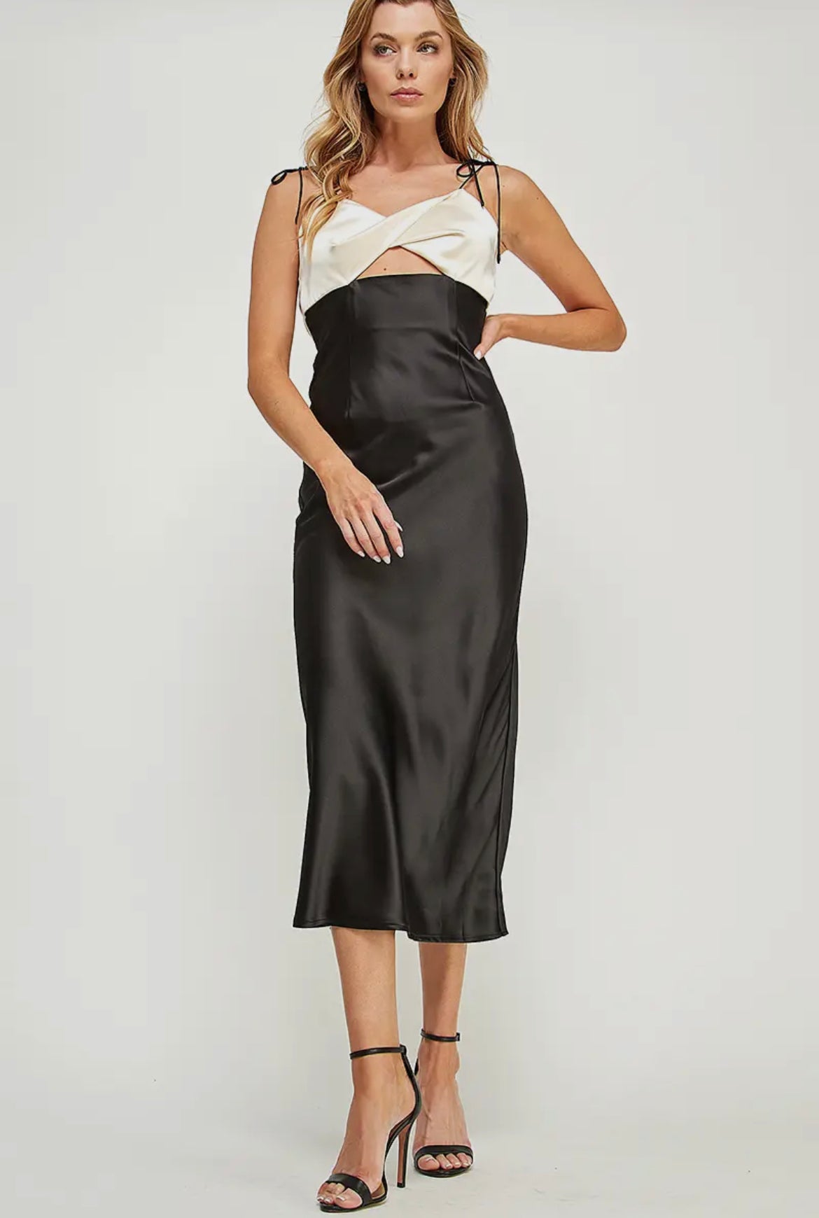 midi tuxedo dress Aurelia Twist-Front Tuxedo Dress – Redwood Boutique