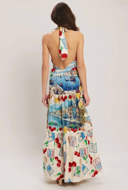 Delphine Open Back Halter Dress