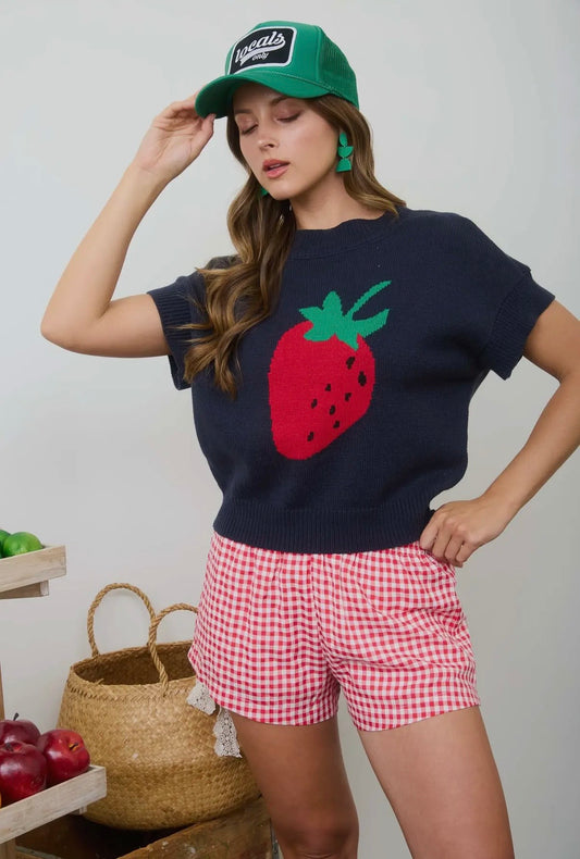 Strawberries & Sunshine Short Sleeved Sweater Top