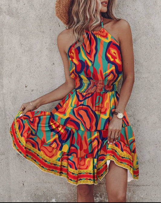 Bree Halter Dress with Tiered Ruffle Hem