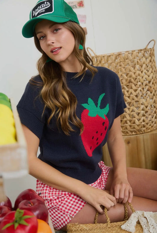 Strawberries & Sunshine Short Sleeved Sweater Top