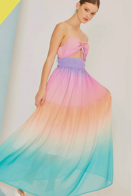 Aura Ombré Rainbow Maxi Dress
