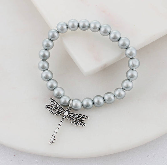 Darling Dragonfly Silver Pearl Bracelet