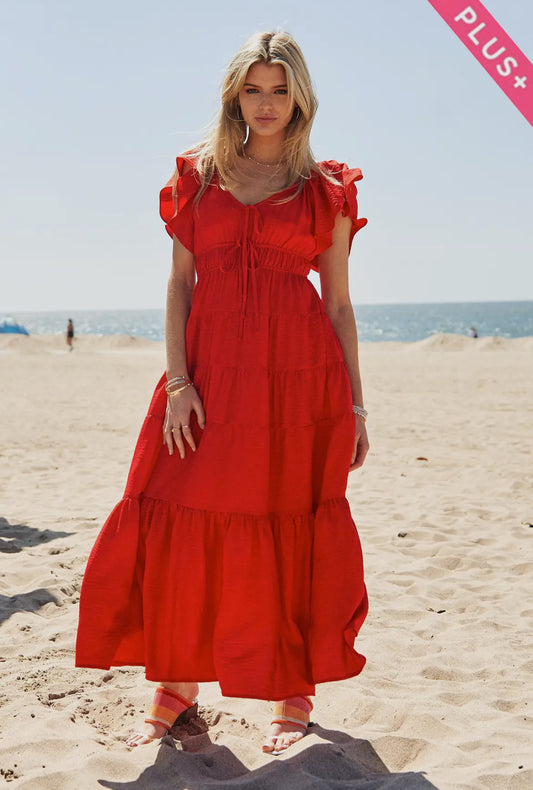 Melanie Plus Tiered Maxi Dress with Ruffle Sleeves