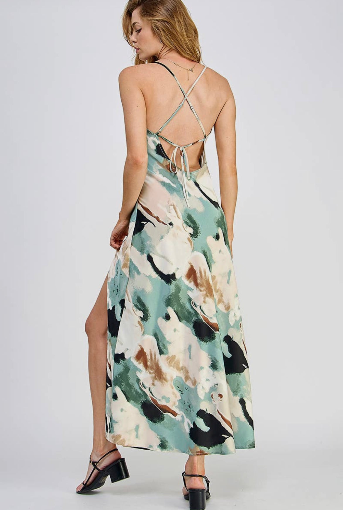 Stormy Abstract Cowl Neck Midi Dress