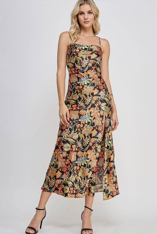 Tapestry Cowl Neck Slip Dress