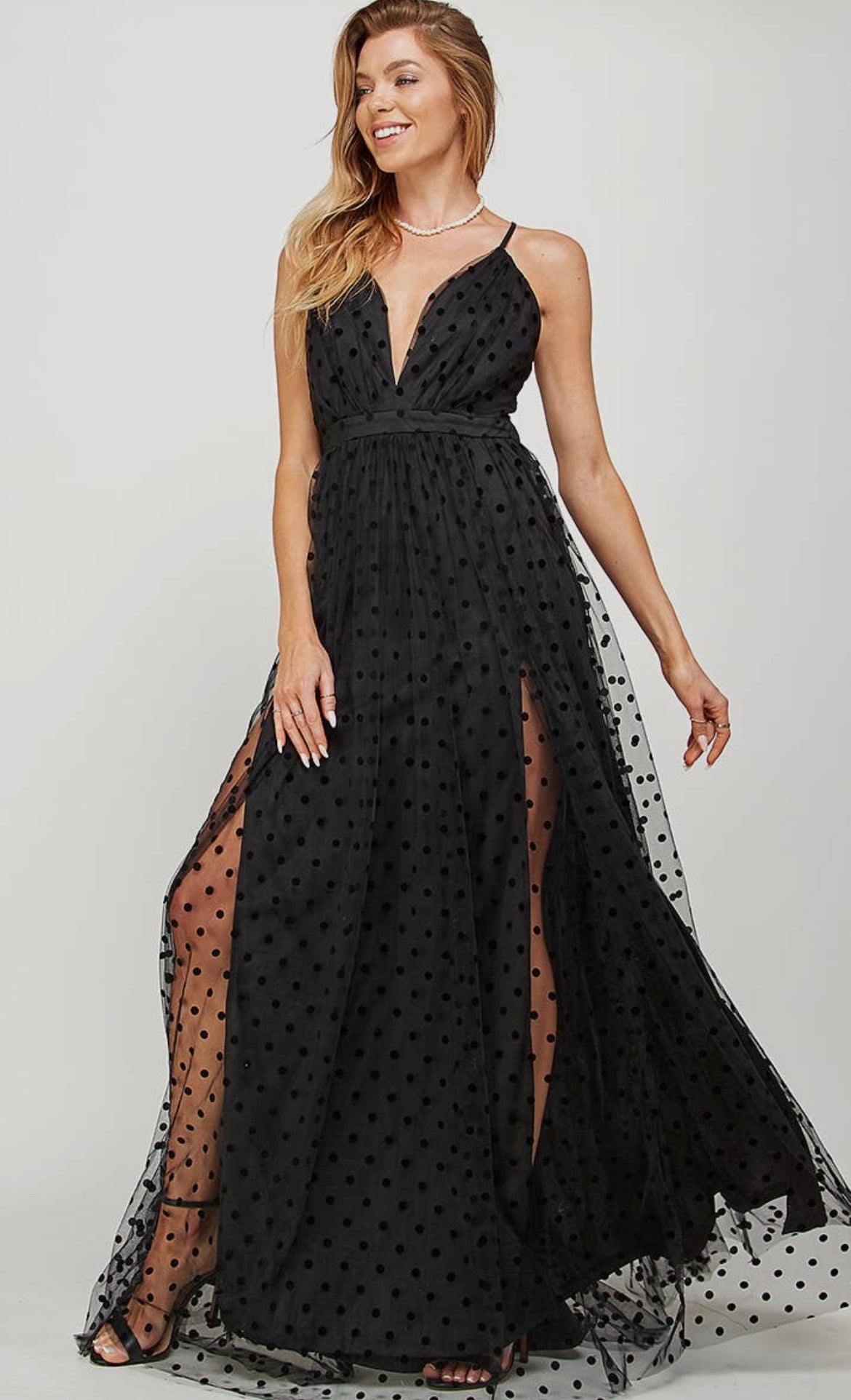 Preston Maxi Dress With Sheer Polka Dot Overlay