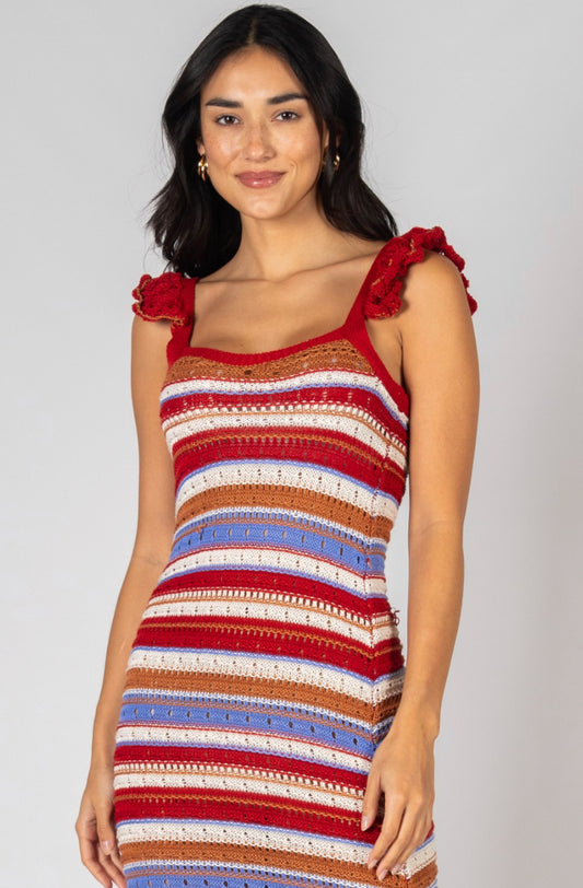 Fallon Crocheted Midi Dress With Ruffle Sleeves