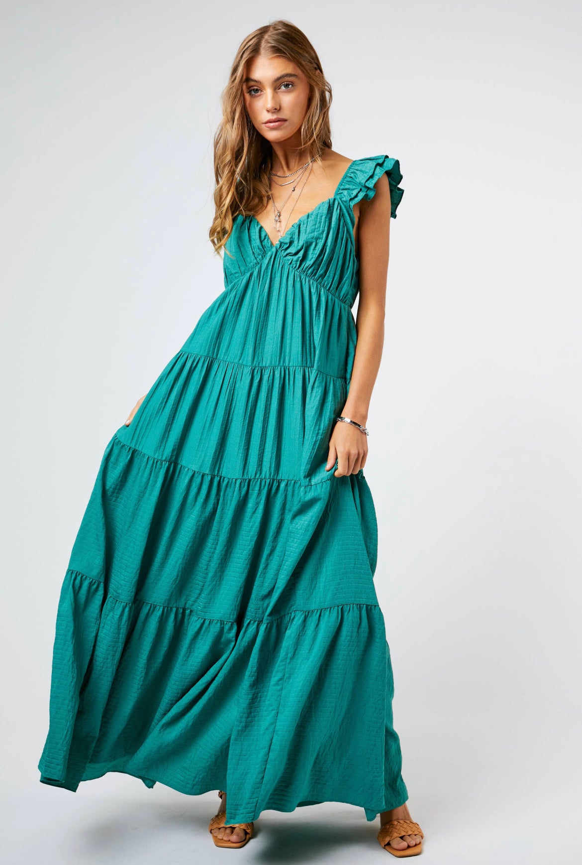 Jade Plus Ruffle Sleeve TieredMaxi Dress