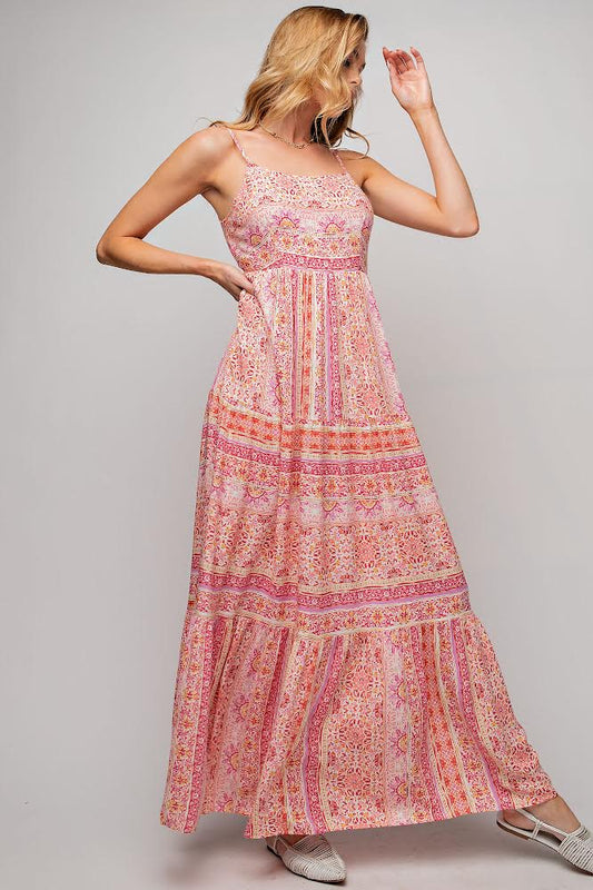 Jardin Floral Print Maxi Dress with Tie Back