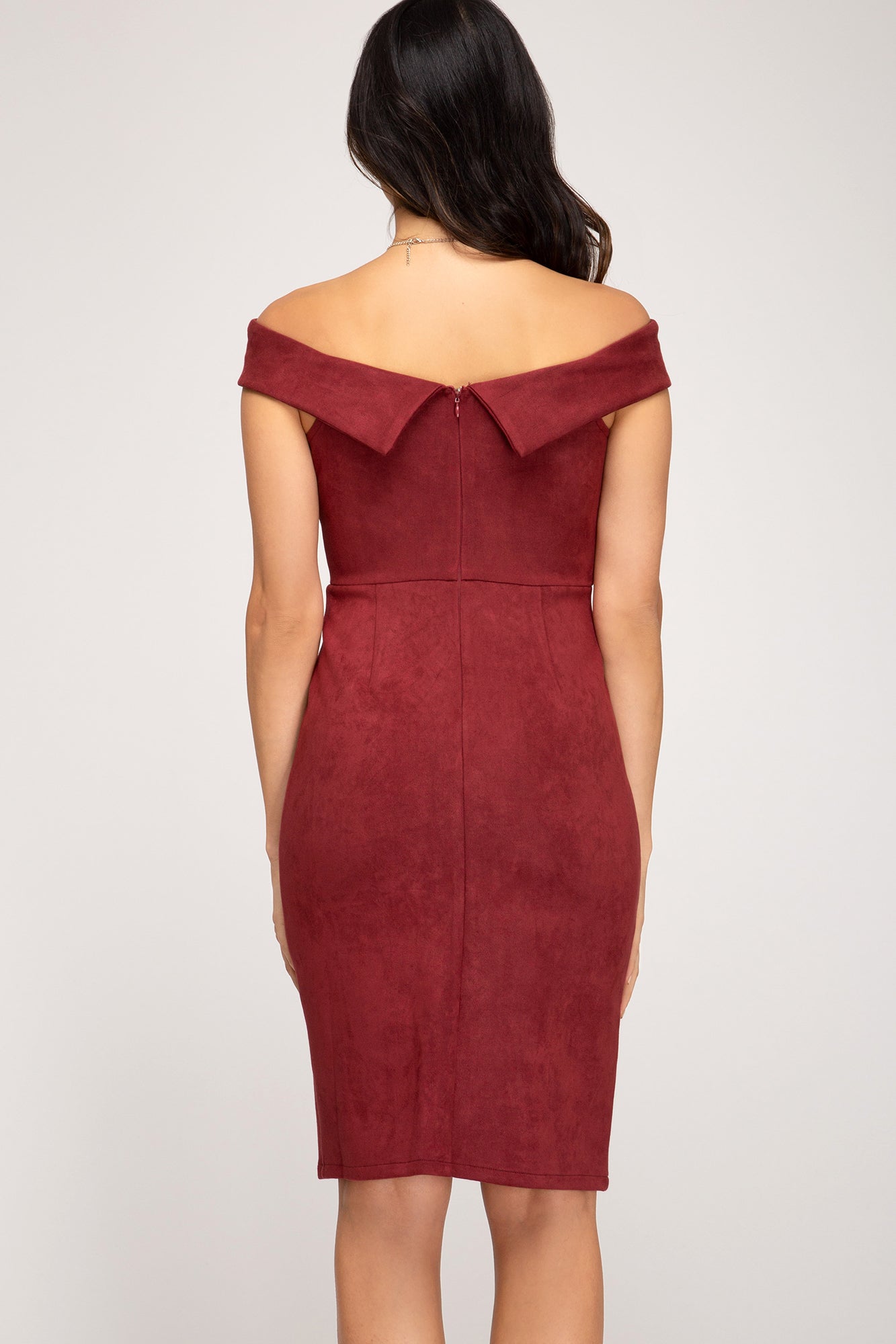 Scarlette Faux Suede Off-The-Shoulder Dress