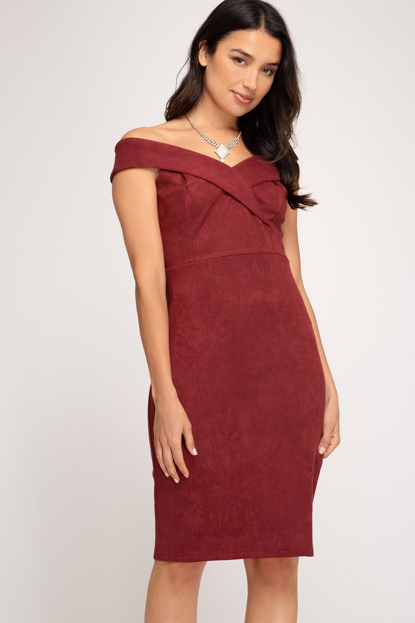 Scarlette Faux Suede Off-The-Shoulder Dress