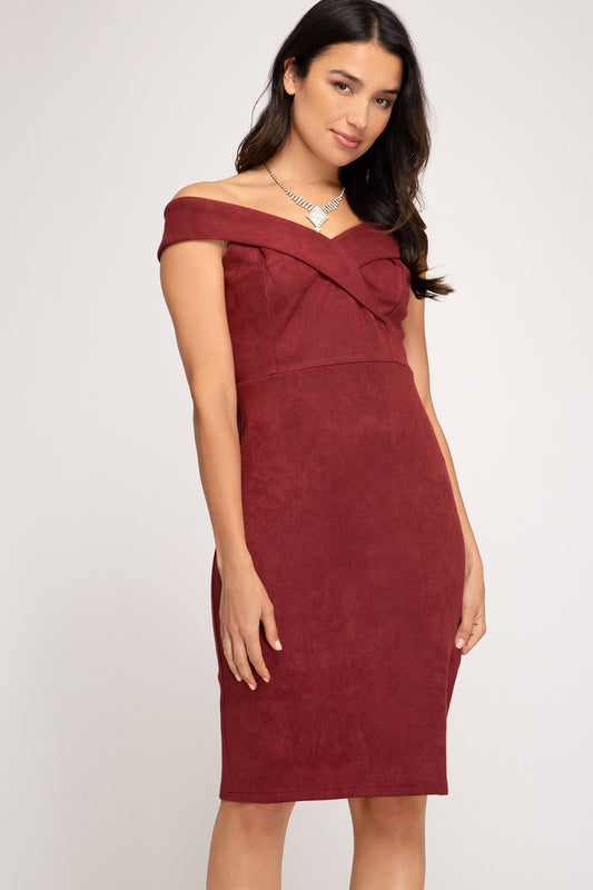 Scarlette Faux Suede Off-The-Shoulder Dress