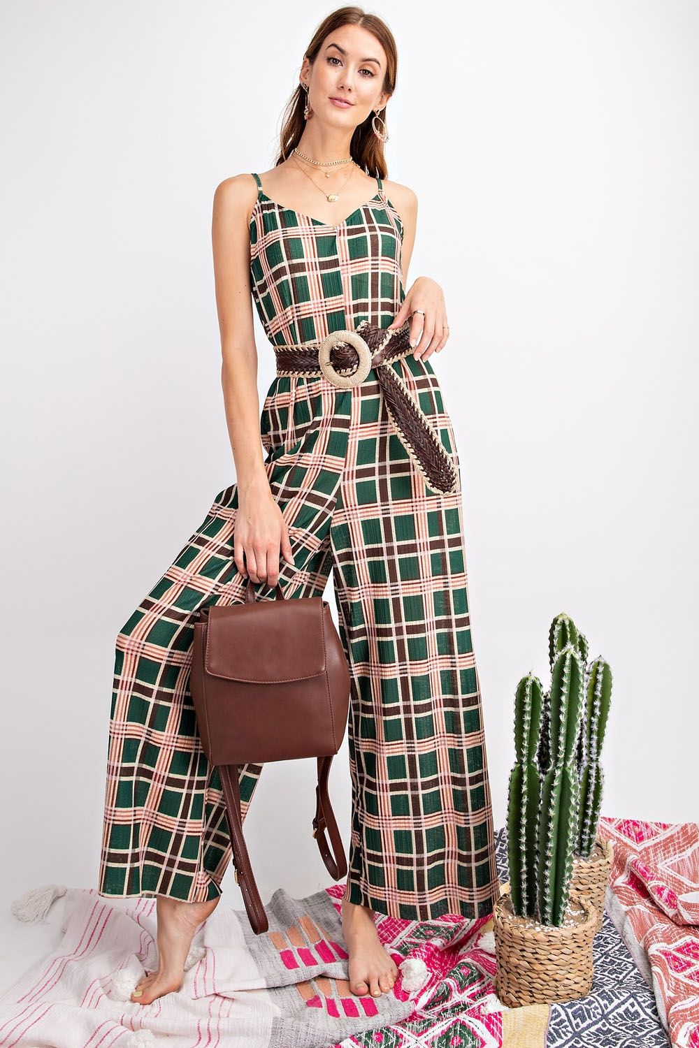 Hollis Plaid Print Cami Jumpsuit