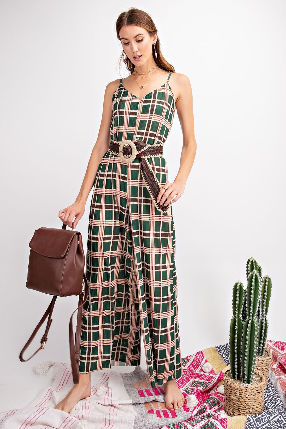 Hollis Plaid Print Cami Jumpsuit