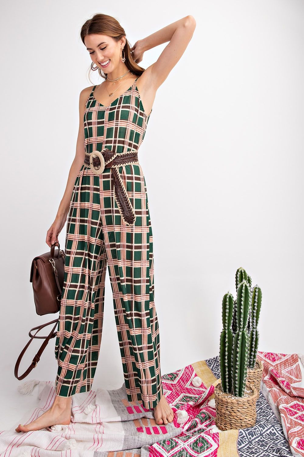 Hollis Plaid Print Cami Jumpsuit