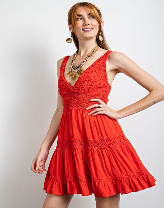 Sarina Crochet Tiered Mini Dress