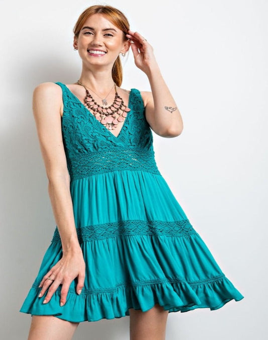 Sarina Crochet Tiered Mini Dress