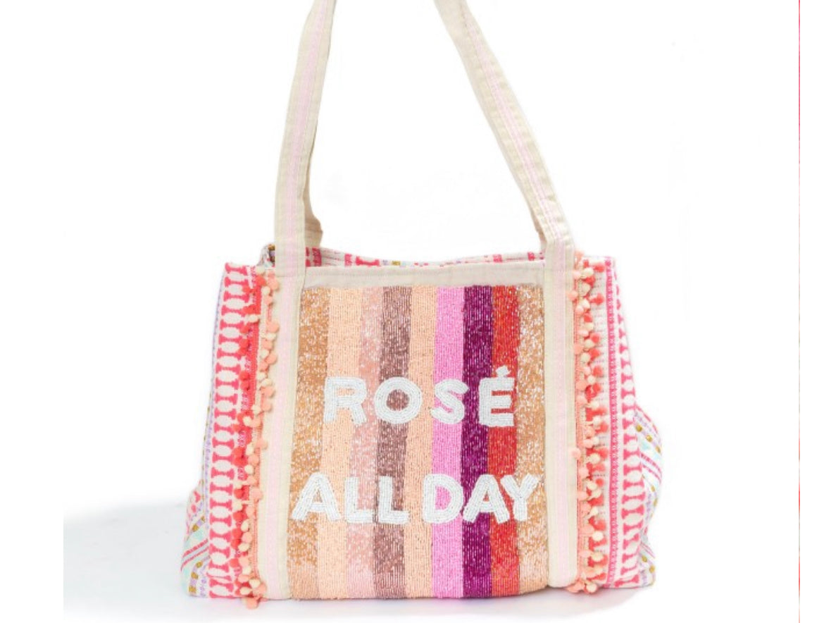 Rosé All Day Beaded Tote