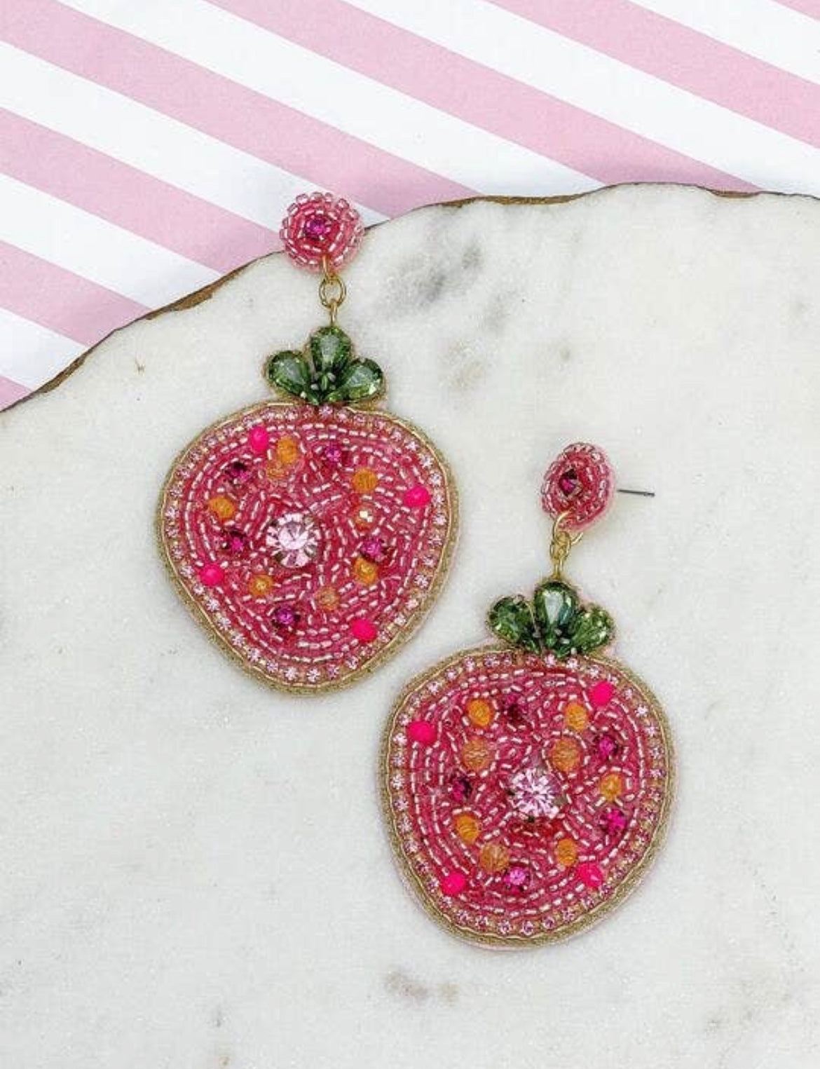 Berry Pink Strawberry Seed Bead Earrings