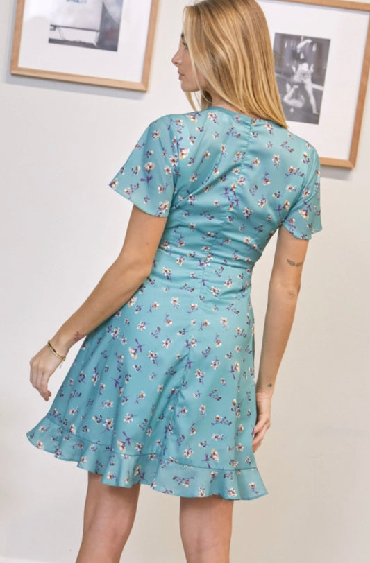 Allison Flutter Sleeve Faux Wrap Dress