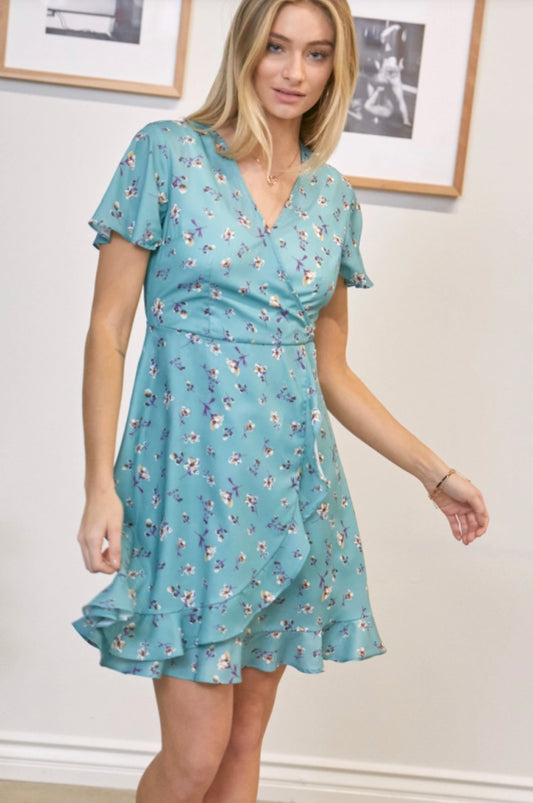Allison Flutter Sleeve Faux Wrap Dress