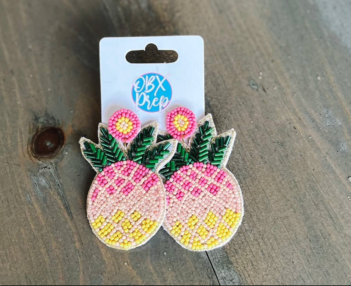 Tropical Sunset Pineapple Seed Bead Earrings