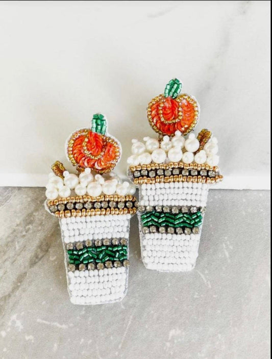 Pearly Pumpkin Spice Latte Seed Bead Earrings